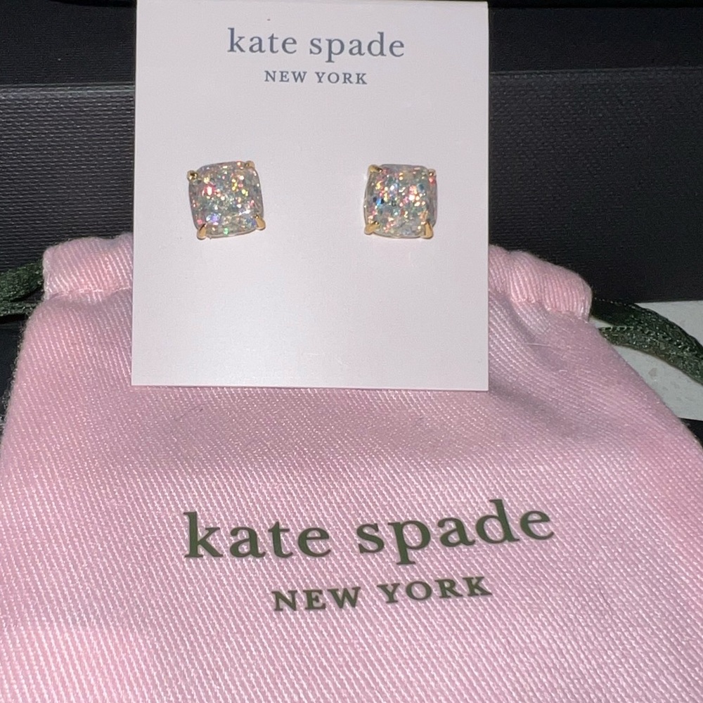 Kate Spade Small Square Studs - Opal Glitter - NWT